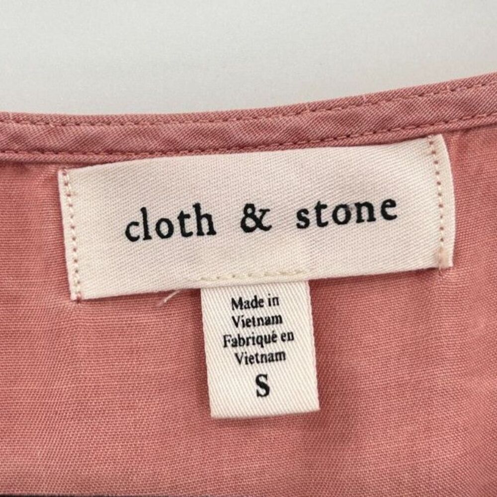 CLOTH & STONE Dusty Rose Pink Tencel Split Neck Tie Balloon Sleeve Blouse Small - Picture 4 of 5